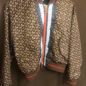 Burberry Monogram Stripe Print Nylon Bomber Jacket